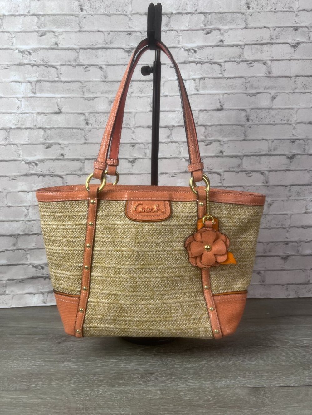 Y2k Coach Straw Flower Applique Bag F22201